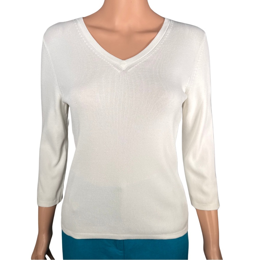 Pendleton White Knit 3/4 Sleeve Top‎ Size PS